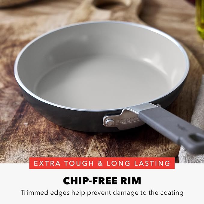 GreenPan x Bobby Flay 8" Nonstick Frying Pan Skillet, PFAS-Free Diamond Ceramic, Induction Suitable, Stay-Cool Silicone Handle, Easy Clean Dishwasher & Oven Safe, Egg & Omelet Pan, Graphite