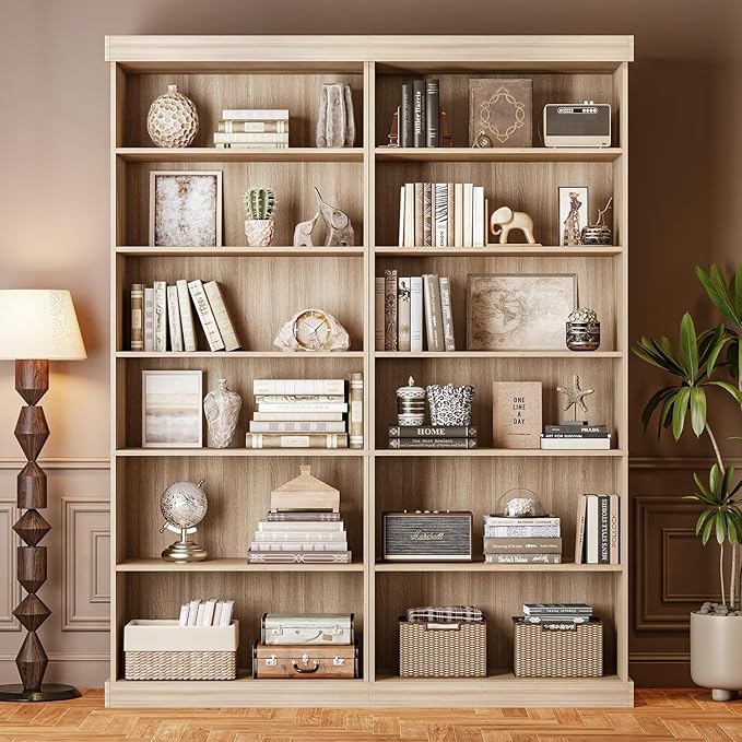 70.8" Tall Brown Bookshelf, Farmhouse Modular Bookcase with 6-Tier Adjustable Shelves, Large Storage Cabinet for Home Office, Living Room, Set of 3