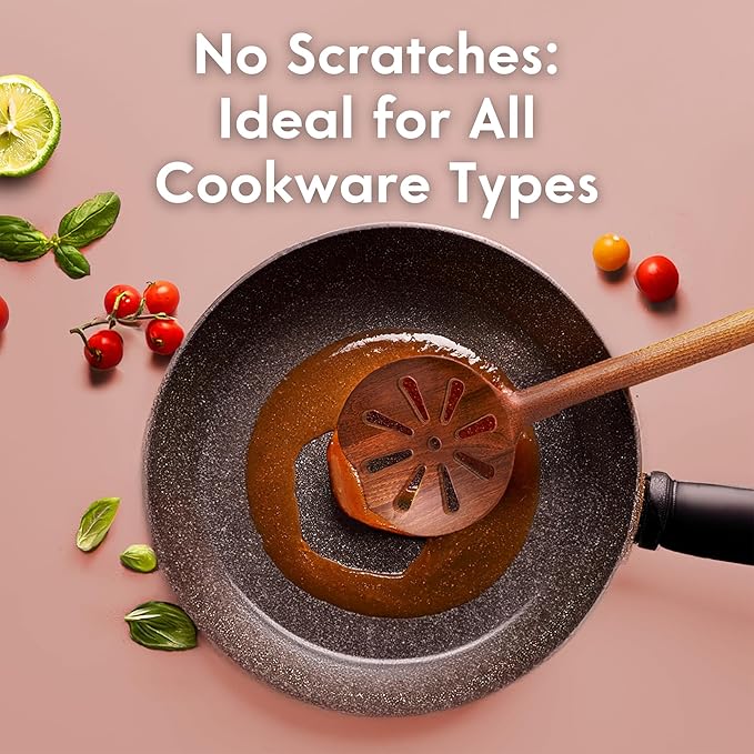 Non-Toxic Cooking Utensils – 6-Piece Kitchen Utensils Set, Glue-Free & One-Piece Wooden Spoons for Cooking, Natural Wooden Utensil Set with Plant-Based Finish, Free of Forever Chemicals