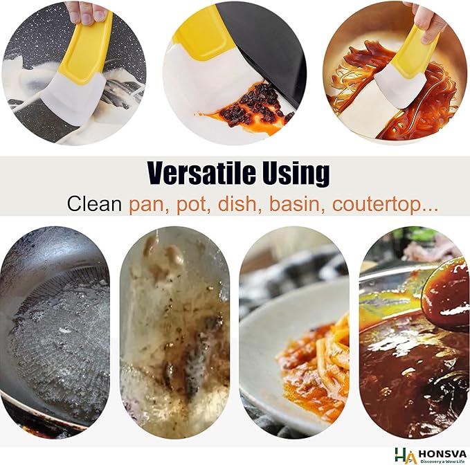 Silicone Dish Scraper to Kitchen Cleaning for Pans, Pots, Bowls, Non-stick Scraping Spatulas Tool,3 Pcs (Yellow, Green and Red)