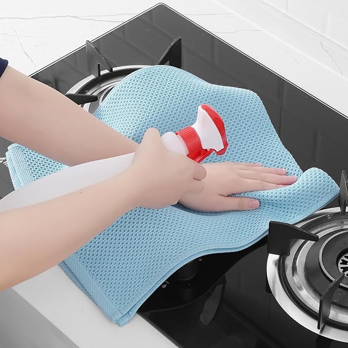 Homaxy 100% Cotton Waffle Weave Kitchen Dish Towels, Ultra Soft Absorbent Quick Drying Cleaning Towel, 13 x 28 Inches, 6-Pack, Sky Blue