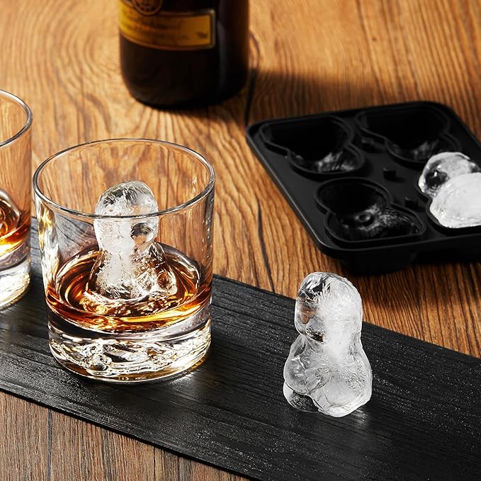 Sloth Ice Cube Tray Fun Shapes, Odd Novelty Cute Sloth Gifts, 2.2" Large Silicone Whiskey Ice Mold for Cocktails,Bourbon,Brandy, w/Funne