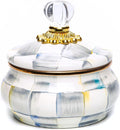 MACKENZIE-CHILDS Enamel Squashed Pot, Cute Enameled Container with Lid, 20 Ounces, Gray-and-White Sterling Check