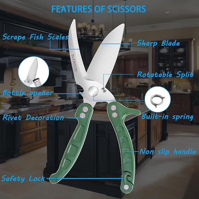 Kitchen Shears Heavy Duty Poultry Shears Meat Cutting Dishwasher Safe and Stainless Food Kitchen Scissors for Chicken Turkey Thanksgiving,Green