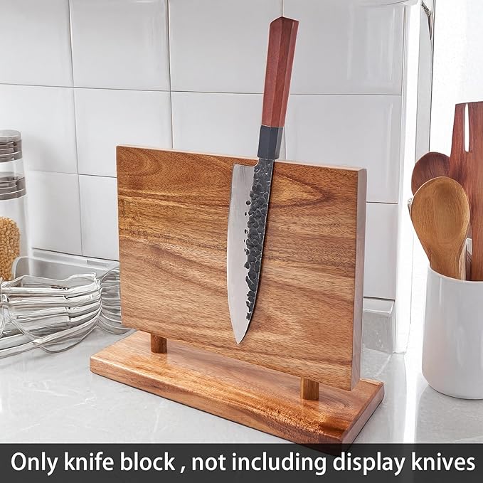 Magnetic Knife Holder, Double Sided Magnetic Knife Block, Without Knives, Wooden Universal Knife Stand, Strong Enhanced Magnets, Knife Display Rack for Kitchen Organizer