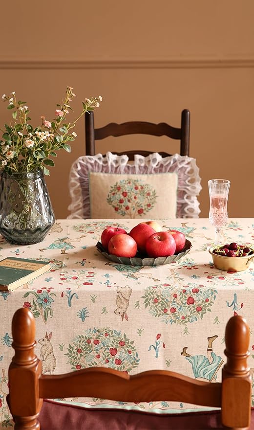 patdrea Designer Beige Tablecloth for Rectangle Table,Italian Linen Trees Pattern Extra Long Tablecloths,Decor Table Cover for Kitchen Dining Christmas,Thanksgiving,Tea Party,63"x110"-Tatiana a