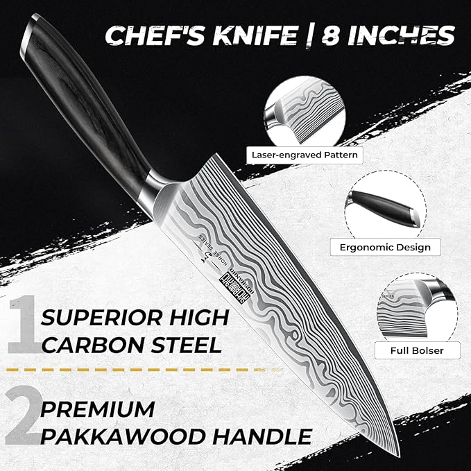 HOSHANHO 5 Pieces Knife Set, Professional Powder Steel Chef Knife Set, Ultra Sharp Japanese Kitchen Knives Set with Ergonomic Pakkawood Handle