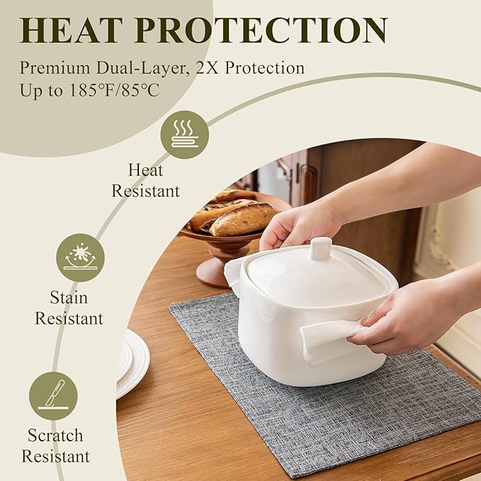 KXN Placemats Set of 4, Dual-Layer Thickened Faux Linen Table Mats, Heat Resistant & Wrinkle-Free, Machine Washable Cloth Place Mats for Kitchen Dining Indoor Outdoor (Light Grey)