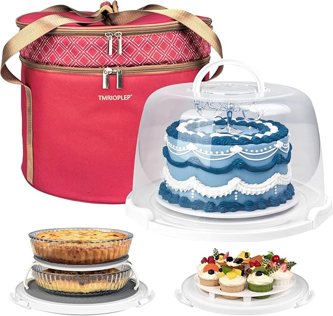 TMRIOPELP Tall Cake Carrier with Lid and Handle Insulated Cake Container Cake Transport Carrier Ideal for Pies Cupcakes and Pastries Perfect for Safe and Secure Cake Delivery (Red, 12 inch)