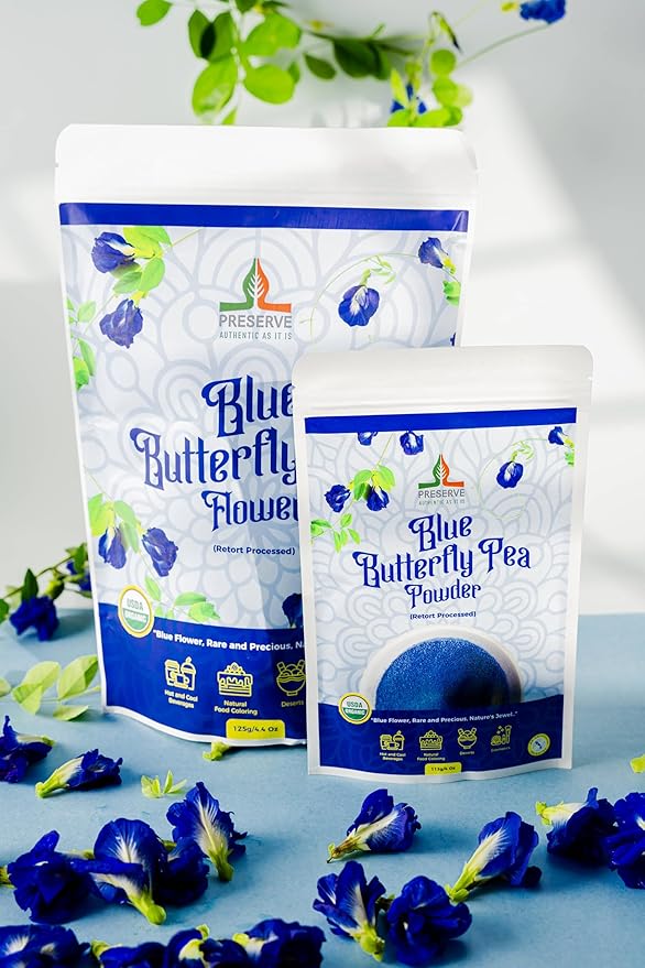Pure Butterfly Pea Flower Powder, 100% Pure Natural Food Coloring, Non-GMO, Vegan, Retort Processed, Antioxidant-Rich, Blue Lotus Flower Powder