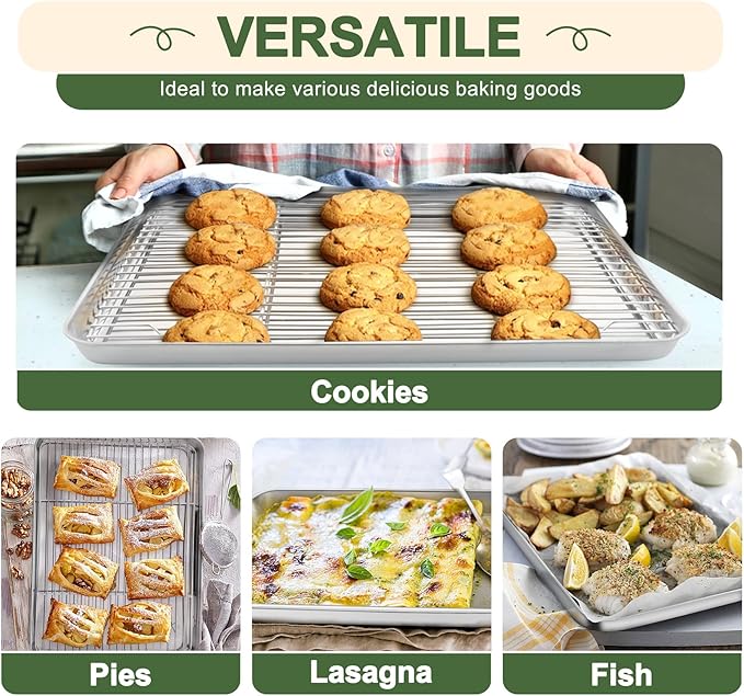 TeamFar Baking Sheet with Rack Set (3 Pans + 3 Racks), 16/12.5/10.5 Inch Stainless Steel Cookie Sheets Baking Pans Trays and Cooling Racks for Cooking Roasting, Non-Toxic & Heavy Duty, Dishwasher Safe