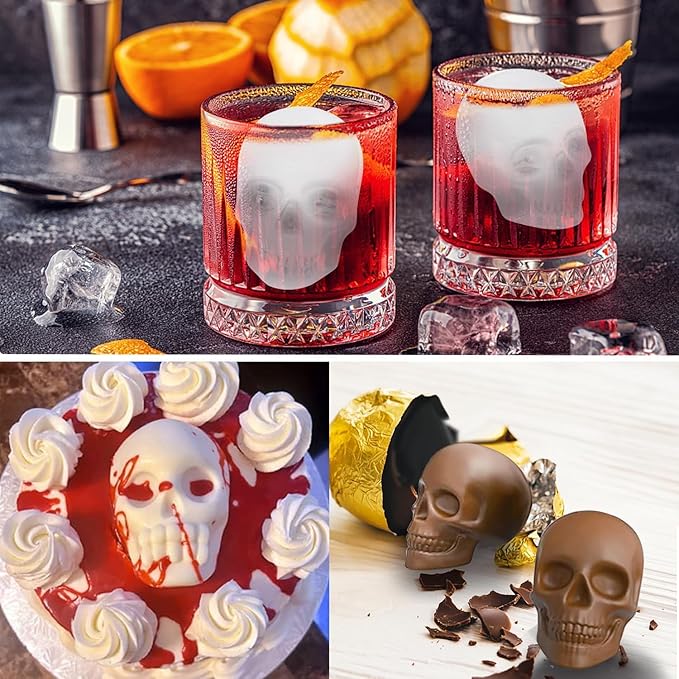 Skull Cake Pan,Skull Cake Pan Silicone Mold，6-Cavity Silicone, or Halloween & Party Drinks (6 Cavity Large Mold)