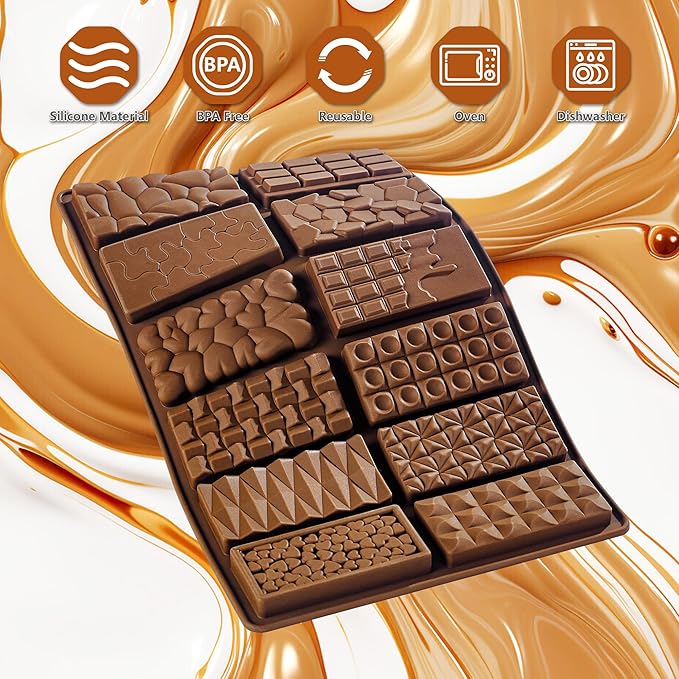 2 Packs Chocolate Silicone Molds, 12 Cavity Food Grade Non-Stick Baking Molds for Candy, Ice Cubes, Soap Making, Pistachio & Heart Shapes