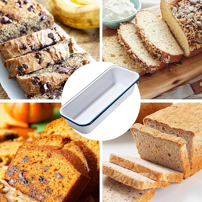 Webake Large Enamel Bread Pan, Long Banana Bread Loaf Pan for Baking, Non-Stick Rectangle Cake Pan Enamelware White 12 x 4.5 Inches