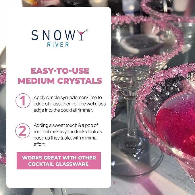 Snowy River Pink, Cocktail & Margarita Sugar Rimmer - Vibrant Color Glass Rimming Sugar with Medium Crystal Texture - 80oz