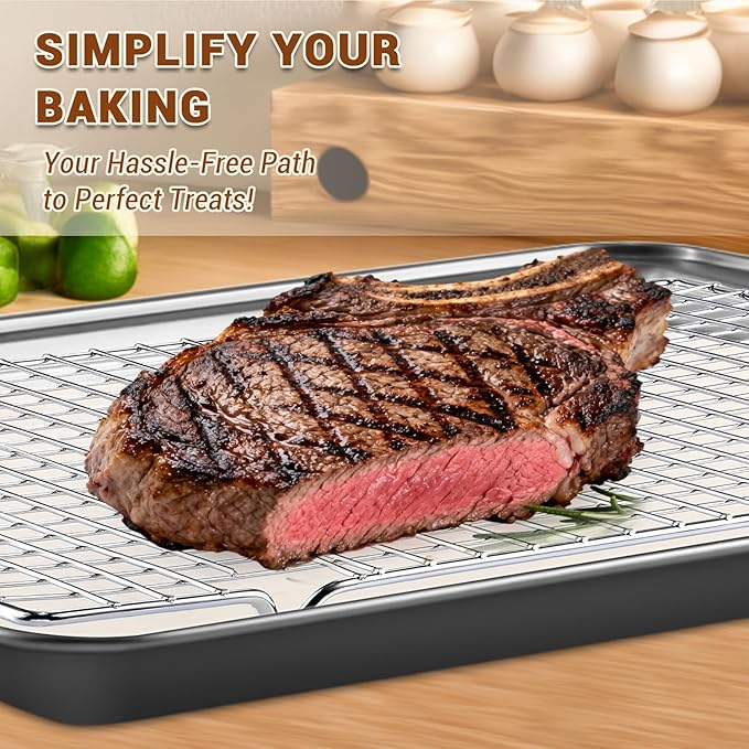BEWOS Baking Sheet Pans With Racks Set - Including 17.6 × 12 × 1.26 Inch Carbon Steel Baking Sheet, Set of 106 (3 Sheets + 3 Cooling Racks + 100 Parchment Paper), Nonstick Bakeware sets for Baking