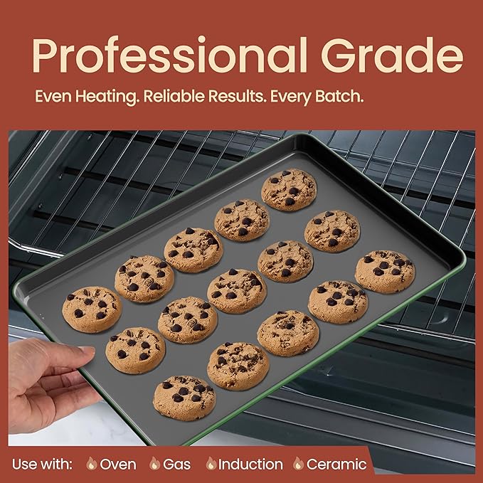 Bakken 8-Piece Ceramic Coated Bakeware Sets, Nonstick Aluminized Steel Pans with Muffin, Loaf, Cake, Roasting Pan, & Cooling Rack, Oven Safe Up To 500°F, Dishwasher Safe, BPA, PTFE & PFAS Free, Green