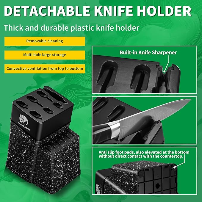 FULLHI 8pcs block Knife Set,chef's Knves Set with Block and Sharpener, Kitchen Knife Set,Multi-colour Handle, Gifts for Men Women