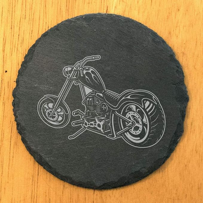Level Up Your Man Cave: Rustic Chopper Coasters for The Motorcycle Enthusiast - Round Slate - Set of 6