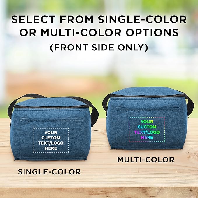 Custom Insulated Cooler Lunch Bag Set of 10, Personalized Bulk Pack - Perfect for Work, Travel, Outdoor Events - Blue