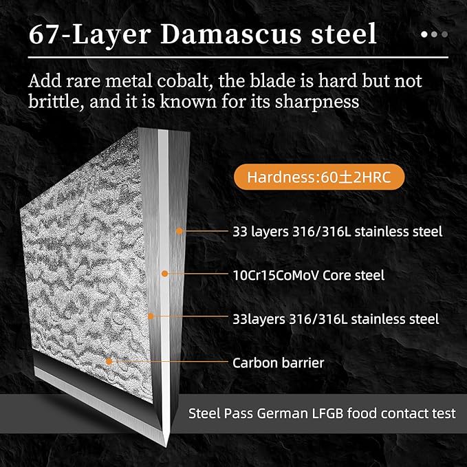 NANFANG BROTHERS® 16 Pieces Damascus Kitchen Knife Set, High Carbon Damascus Steel Chef Knife Set, Stainless Steel Ergonomic Handle for Chef, with Built-in Sharpening Rod