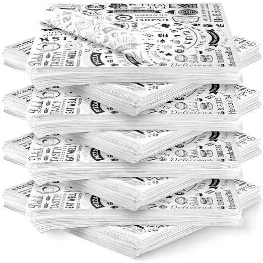 600 Pcs 12 x 12 Inch Deli Wax Paper Sheets Grease Resistant Tray Basket Liners Newsprint Paper Water and Grease Proof Sandwich Wrapping Square Hot Dog Wrappers for Food Baking (White)