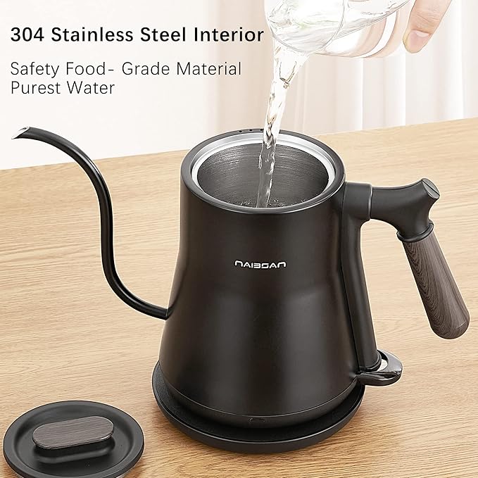 Gooseneck Electric Kettle, 1000W, Pour-over Coffee & Tea, Stainless Steel, Hot Water, 0.8L, Small, Auto Shut-Off & Boil Dry Protection, BPA Free