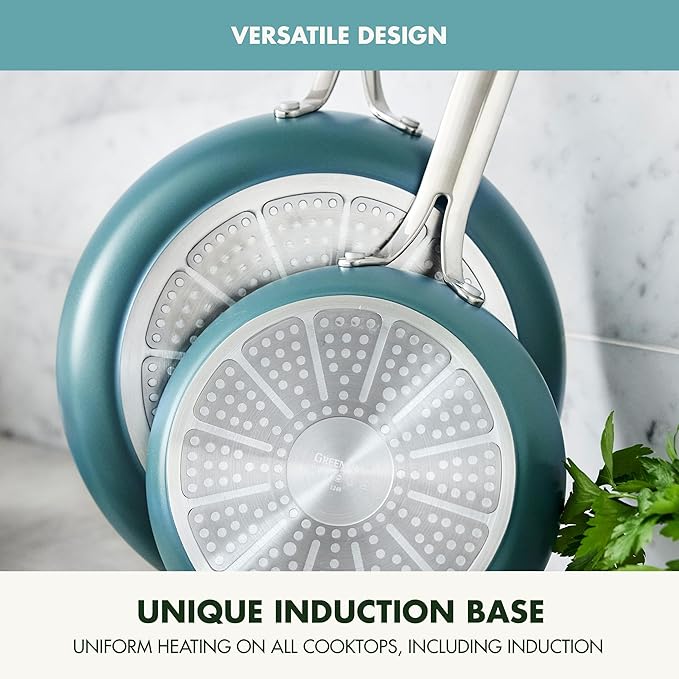 GreenPan Nova 8” & 10” 2 Piece Frying Pan Skillet Set, Oprah’s Favorite Things 2024, Induction Suitable PFAS-Free Nontoxic Ceramic Nonstick, Dishwasher & Oven Safe, Quick Even Heating, Deep Teal