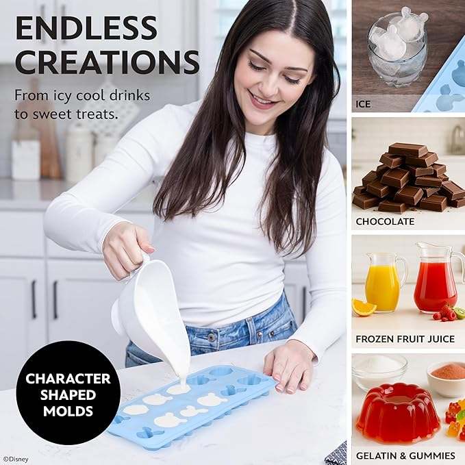 Disney Pooh Silicone Ice Cube Tray – 2 Pack Ice Trays for Freezer with Fun Pooh Ice Molds – Flexible BPA-Free Silicone Molds for Ice, Chocolate, and More (Pooh (Baby Blue))