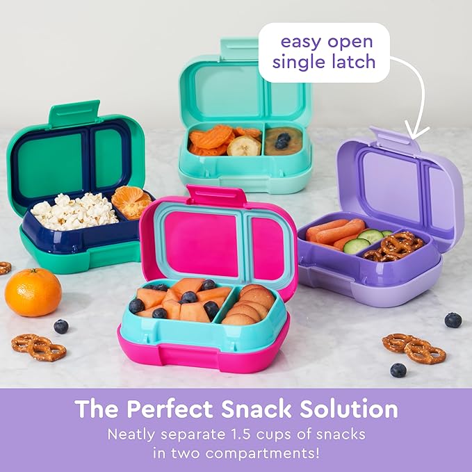 Bentgo Kids Snack - 2 Compartment Leak-Proof Bento Box Container for Snacks and Small Meals, Easy-Open Latch, Dishwasher Safe, BPA-Free for School, Daycare, & Sports - Ideal for Ages 3+ (Purple)