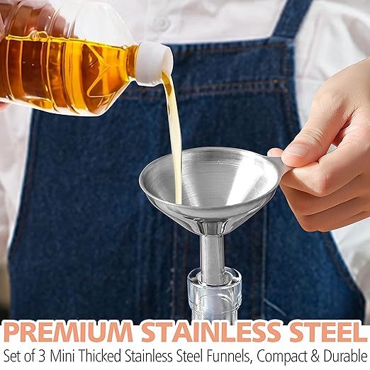 Anaeat Stainless Steel Mini Kitchen Funnel Set, 3 Pack Durable Metal Filling Funnels for Transferring Liquid, Dry ingredients, Cosmetic Lotion, Fluid, Spices, Powder - Food-Grade & High Heat Resistant