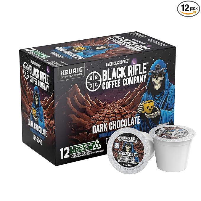 Black Rifle Coffee Company Dark Chocolate K-Cups, Rounds 12-count– Rich Dark Chocolate Favor Blended with Bold Roast in Convenient Pods