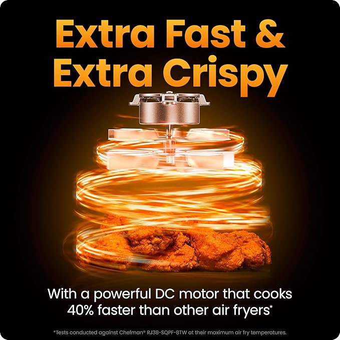 Chefman Air Fryer TurboFry 9-Qt, 6-in-1 High-Powered 450°F Cooking for Crispier French Fries, Chicken, and Onion Rings, XL Windowed Basket, Air Fry, Bake, Broil, Reheat, Dehydrate, Defrost – Black