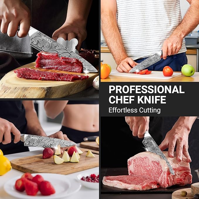 Leking 8 Inch Chef Knife, Kitchen Knife with Sharpener and Finger Guard, Professional High Carbon Stainless Steel Sharp Chef's Knife Set with Ergonomic Handle in Premium Gift Box