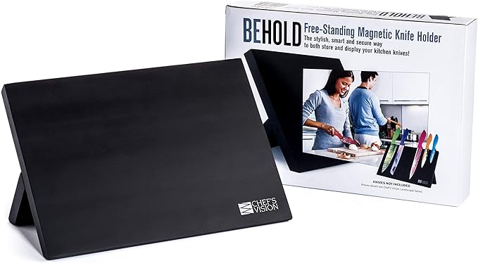 Chef’s Vision Magnetic Knife Block - Black - Stylish Kitchen Magnetic Knife Holder - Elegant Free Standing Knife Display - Ideal for Colorful Knives - Sleek Kitchen Décor - Knife Block without knives
