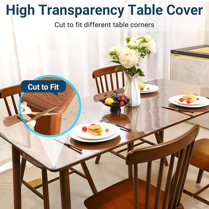 Clear Table Cover Protector Rectangle 40 x 72 Inch, 2.0mm Transparent Plastic Table Protector Waterproof, Anti-Scratch Clear Desk Mat for Office Desktop Dresser Dining Table, FDA Compliant
