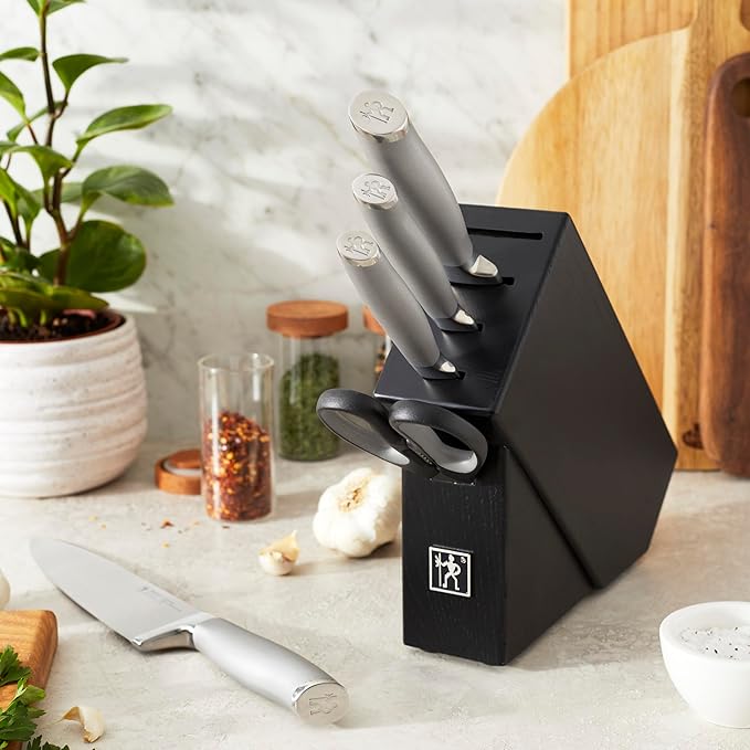 Henckels International Modernist 6-pc Knife Block Set | Paring Knife, Serrated Utility Knife, Utility Knife, Chef’s Knife & Kitchen Shears