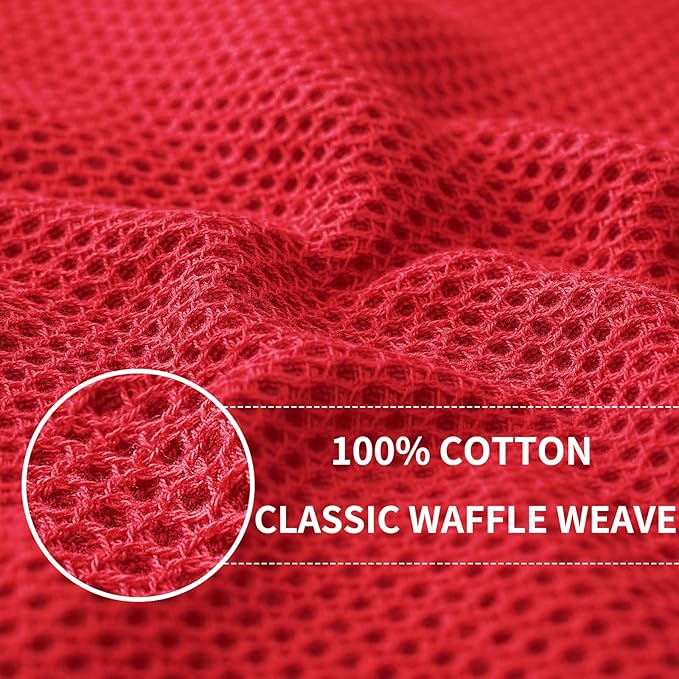 Homaxy 100% Cotton Waffle Weave Kitchen Dish Cloths, Ultra Soft Absorbent Quick Drying Dish Towels, 12 x 12 Inches, 6-Pack, Red