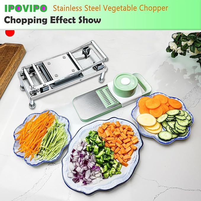Stainless steel Vegetable Chopper, Veggie Chopper With 10 Blades, Onion Dicer with Container, Food Cutter & Grater Mandoline Slicer
