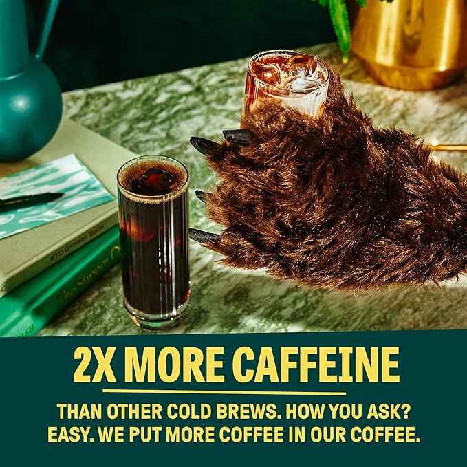 Wandering Bear Straight Black Organic Cold Brew Coffee On-the-Go - Extra Strong, Bold, Smooth, Unsweetened, Shelf-Stable, Ready to Drink, 100% Organic Iced Cold Brewed Coffee Drink -11 fl oz, 12 pack
