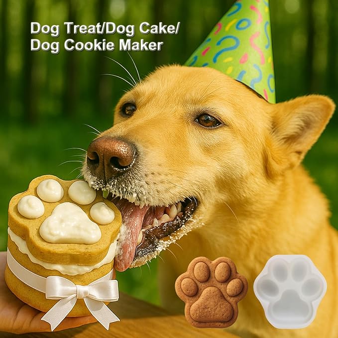 4IN Big Paw Shape Dog Cat Treat Molds 2 Pack, DIY Flavors for Puppy. Food Safe Silicone for Oven. Large Ice Cube Molds for Pet Chew, Cooling, Pets Birthday Cake Baking. Fun Gifts for Dog Lover