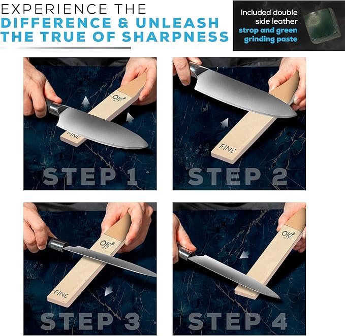 Rolling Knife Sharpener with doble side Leather Strop and 15,18, 20 & 22 Degree Angles -Knife Sharpener Kit- Roller Knife Sharpening System with Stand Holder Rust Rubber Eraser