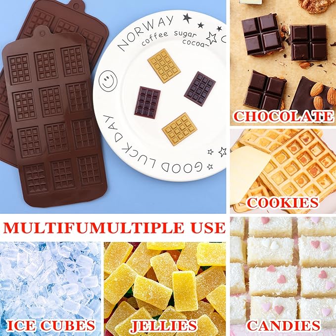 3 Pieces Silicone Break Apart Chocolate Molds, Square Non-Stick Candy Bar Mold, Reusable Protein and Candy Chocolate Mold