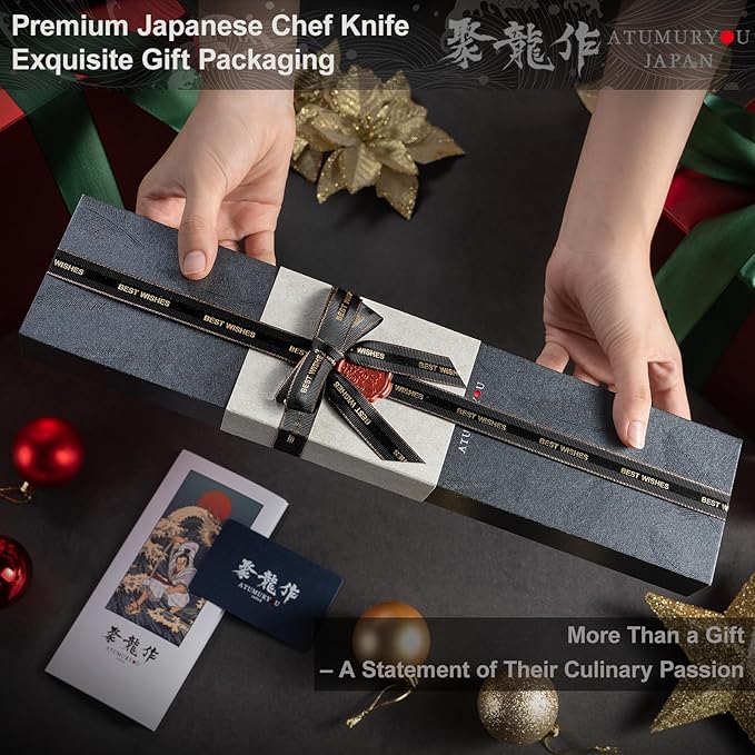 Japanese Chef Knife, 8 Inch Hand Forged Kitchen Knives with VG10 Steel, Professional Gyuto Knife for Home & Restaurant, Sanmai Chefs Knives with Ergonomic Red Handle, Cooking Gifts for Men Women