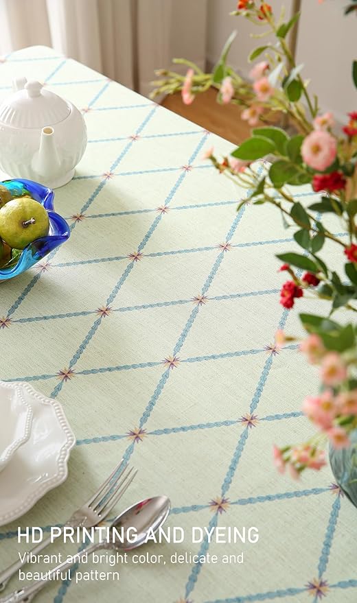 ISAENNE Designer Linen Floral Table Cloth for Rectangle Table,Light Green Farmhouse Durable Tablecloth,Washable Decor Tablecloths for Dining Kitchen Thanksgiving Christmas,55"*79"-Floralsea B