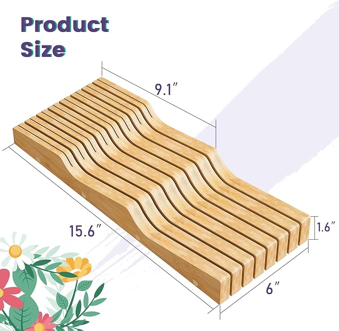 Bamboo In-Drawer Knife Block for 15 Knives(Not Included), Knife Drawer Organizer,Knife Holder Countertop,Block Knife Storage Organizer for Kitchen