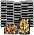 Klex 16 Oz, 50 Sets Meal Prep Containers with Airtight Lids, BPA Free, Reusable Plastic Food Container, 16 oz, Rectangular, Black/Clear, 50 Sets