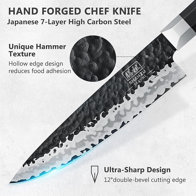 SHAN ZU Japanese Chef Knife 8 Inch, High Carbon Steel 10Cr15Mov Professional Kitchen Knife, Sharp Cooking Knife with G10 Handle Dishwasher Safe, Meat Cutting Gyuto Knife, Gifts for Women & Men