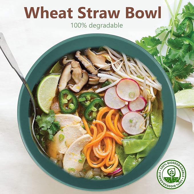 Homienly Wheat Straw Bowls, Cereal Bowls, Plastic Bowl Alternative, Set of 8, Unbreakable Microwave Safe Bowls for Soup, Salad, Dinner, Cereal, Snack, Dishwasher Safe for Kitchen, Party (Green, 26 OZ)