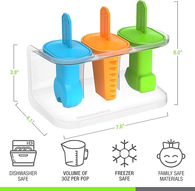 Dinneractive Play Pop Popsicle Molds - 3 PC Tool Themed Set - Reusable Silicone Molds for DIY Popsicles for Kids